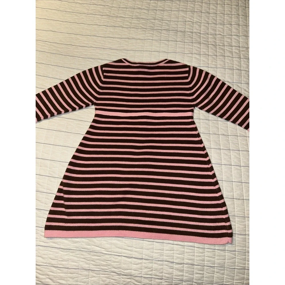 Gymboree Girls 2T Pink Brown Striped Cotton Knit Sweater Dress Long Sleeve Bow‎
